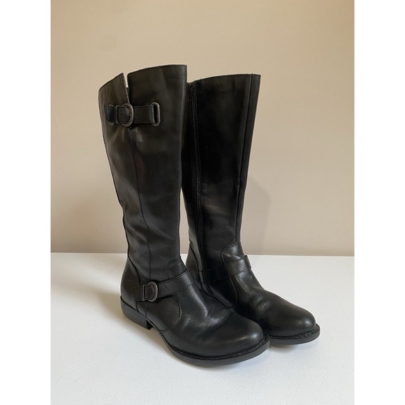 BORN Riding Boots Womens Sz 8.5M Black Leather Tall Mid Calf Zip CQ115 - Picture 1 of 10